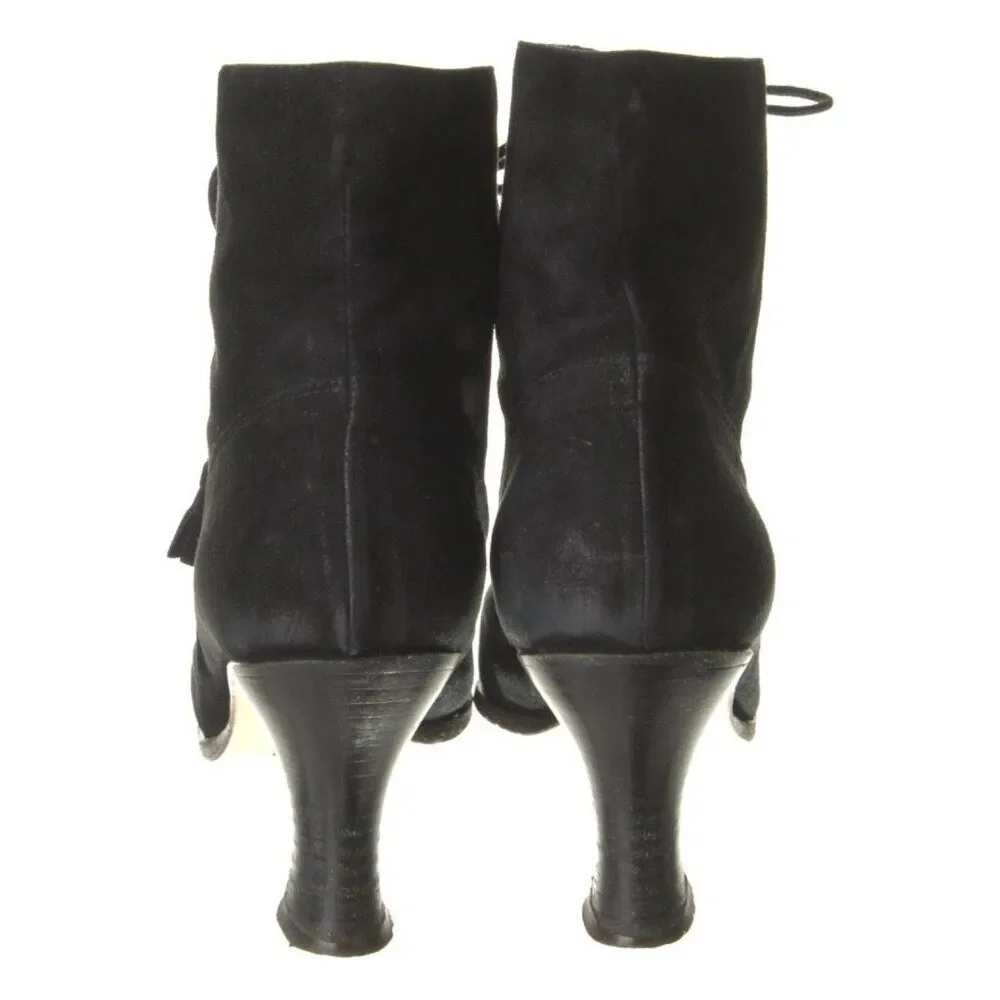 Gucci Authentic Solid Black Genuine Suede Leather Heel Ankle Boots Booties 5